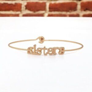 Rose Gold Sisters Inspirational Message Stencil Wire Hook Clasp Bangle Bracelet